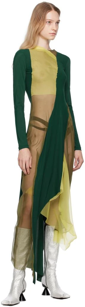 PAULA CANOVAS DEL VAS Yellow & Green Paneled Midi Dress 4