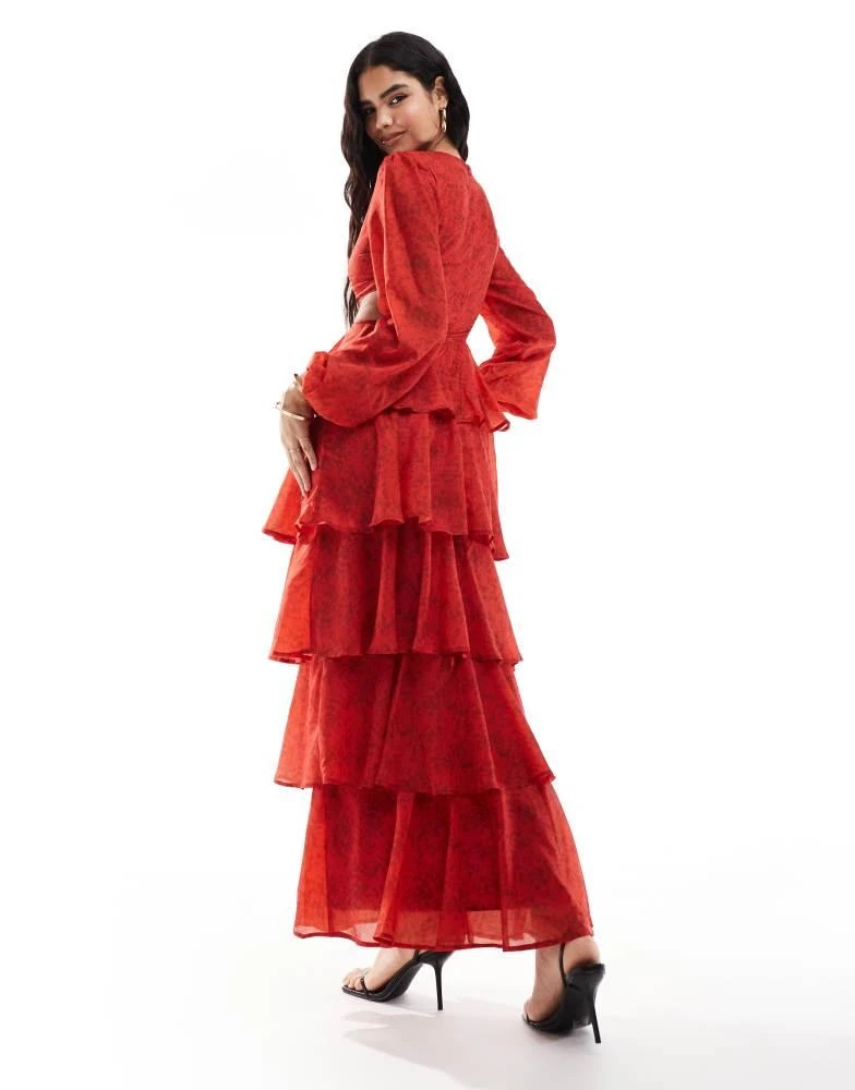 Pretty Lavish Pretty Lavish long sleeve cut-out maxi dress in red 4
