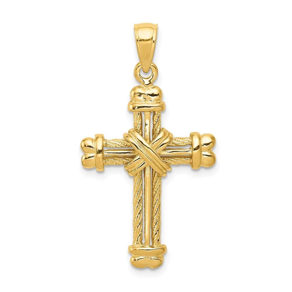 Diamond2Deal 14k Yellow Gold Gold Polished / Textured Cross Pendant 1