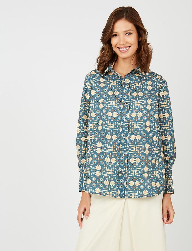 INES DE LA FRESSANGE Maureen blue shirt Boulbon pattern