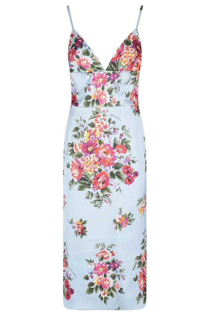 Dolce & Gabbana Flower Bouquet-Printed Satin Dress