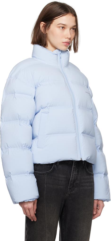 Alexander Wang Blue Cropped Reflective Logo Down Jacket