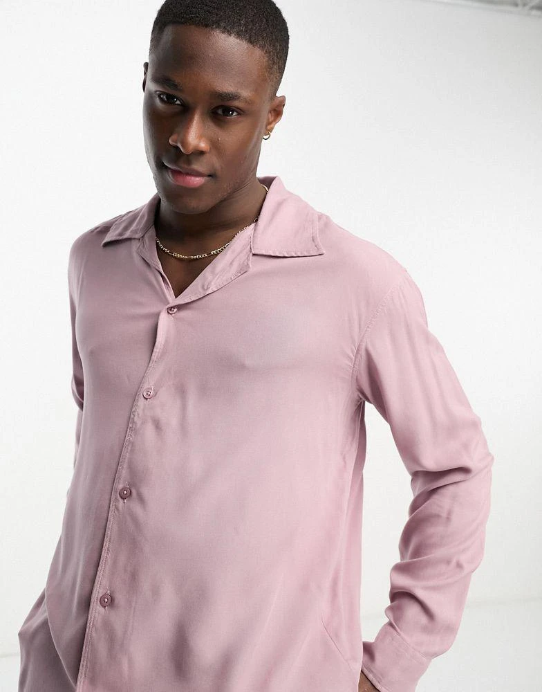 Selected Homme Selected Homme long sleeve revere collar shirt in pink 3