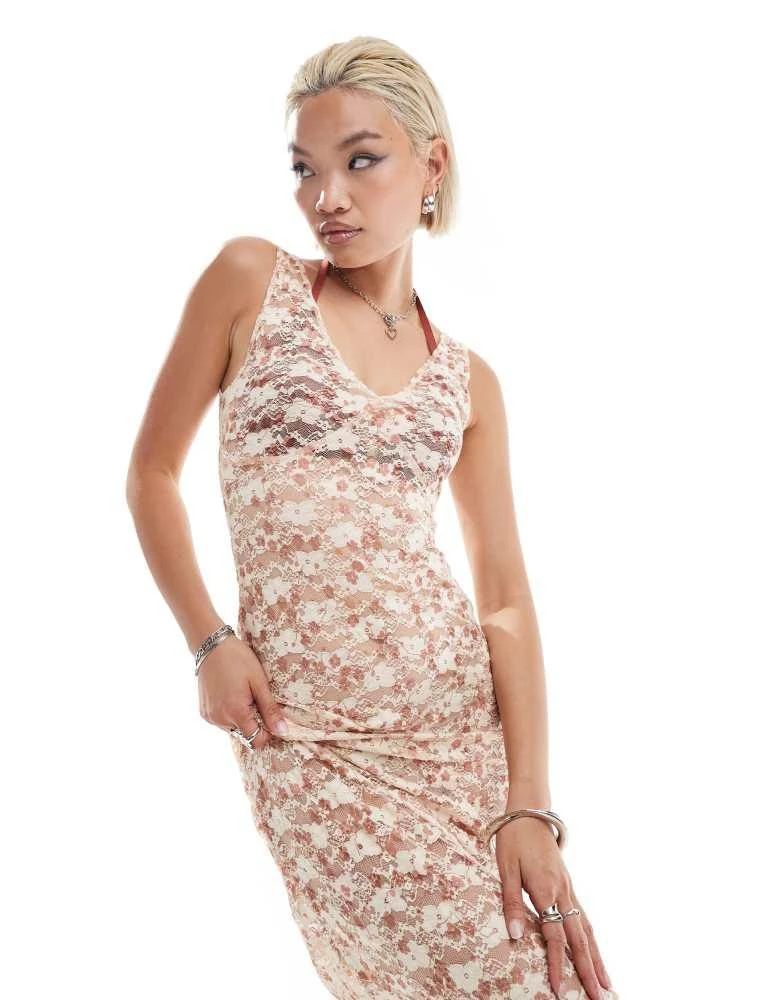 Motel Motel valtheni floral lace maxi cami dress in pale pink 3