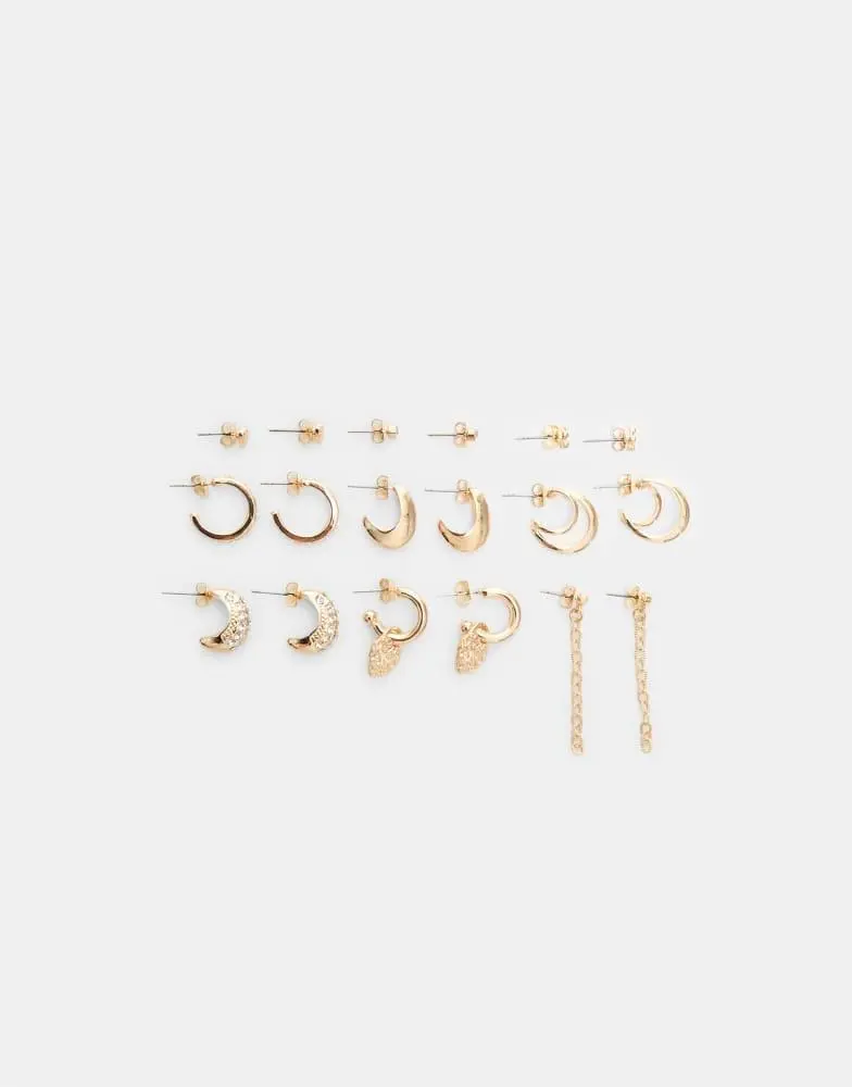 Stradivarius Stradivarius Set of 9 enamel chain earrings in gold