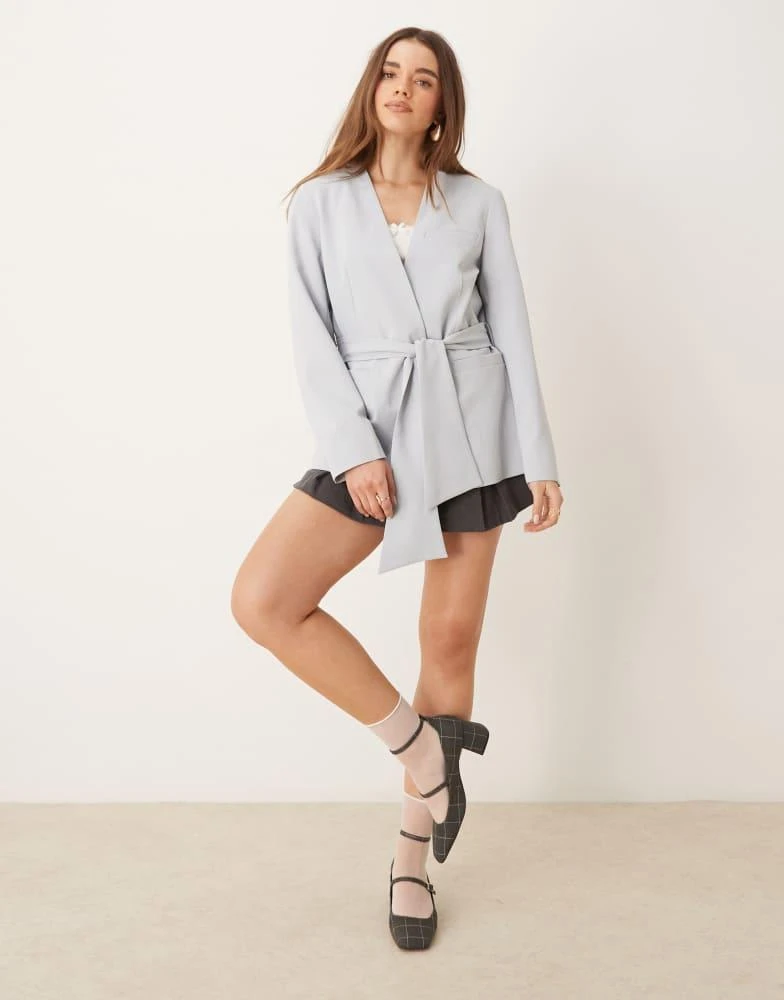 ASOS ASOS DESIGN tailored tie waist blazer in light blue 4