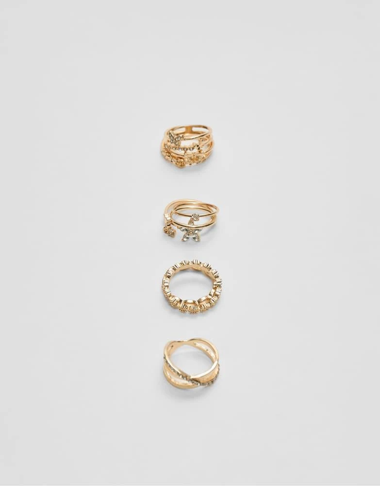 Stradivarius Stradivarius Set of rhinestone rings in gold