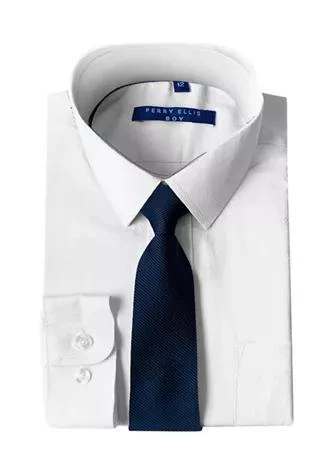 Perry Ellis Ellis Portfolio  Boys 4 20 Solid White Dress Shirt With Indigo Tie 1