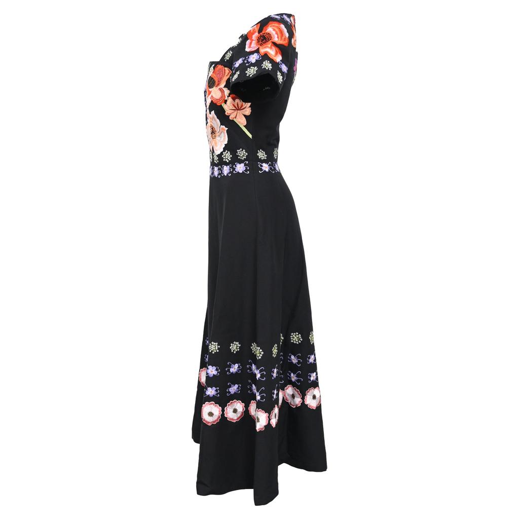 Temperley London Floral Embroidered Dress in Black Cotton