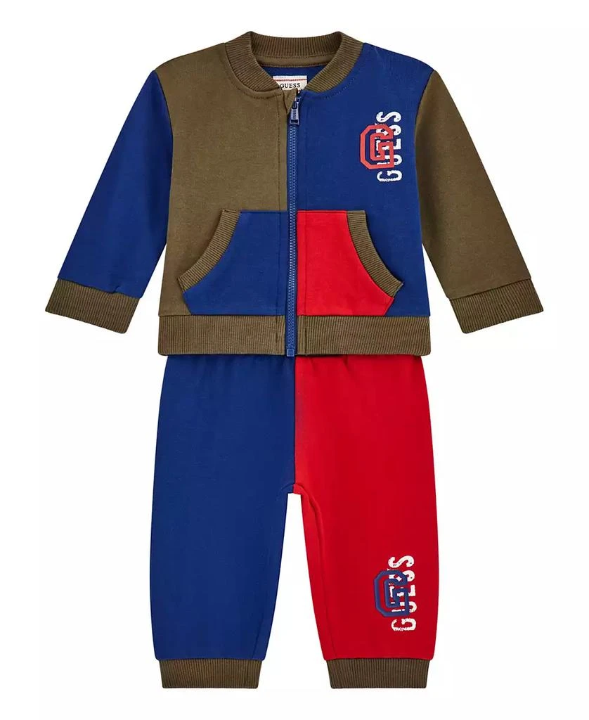 GUESS Baby Boys 2-Piece Long Sleeve Active Zip Up Top and Sweatpants Set 1