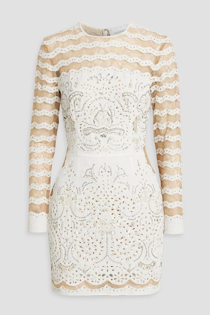 Zuhair Murad Embellished corded lace and broderie anglaise mini dress 1