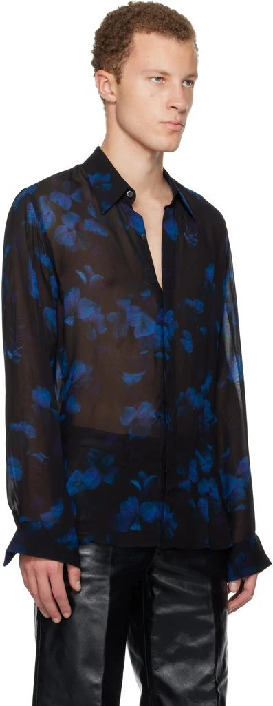 Dries Van Noten Black 
Blue Sheer Viscose Shirt 2