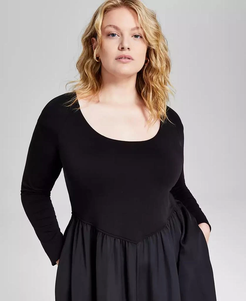 And Now This Trendy Plus Size Mixed-Media Midi Dress, Created for Macy's 4
