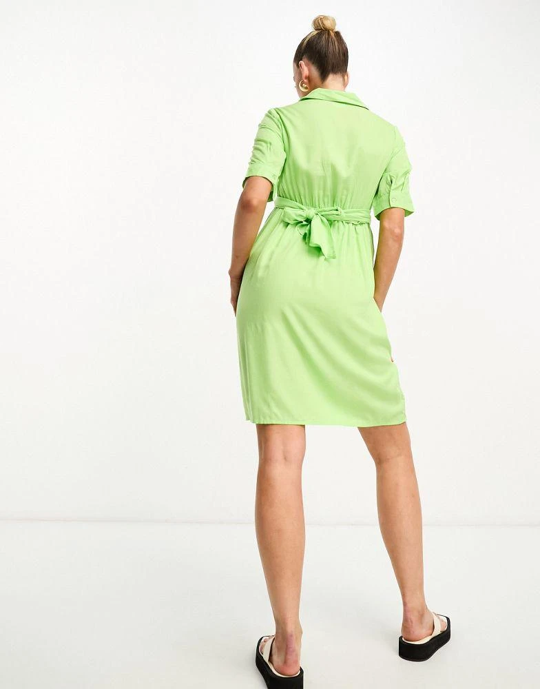 Mama.licious Mamalicious Maternity wrap front shirt midi dress in green 4