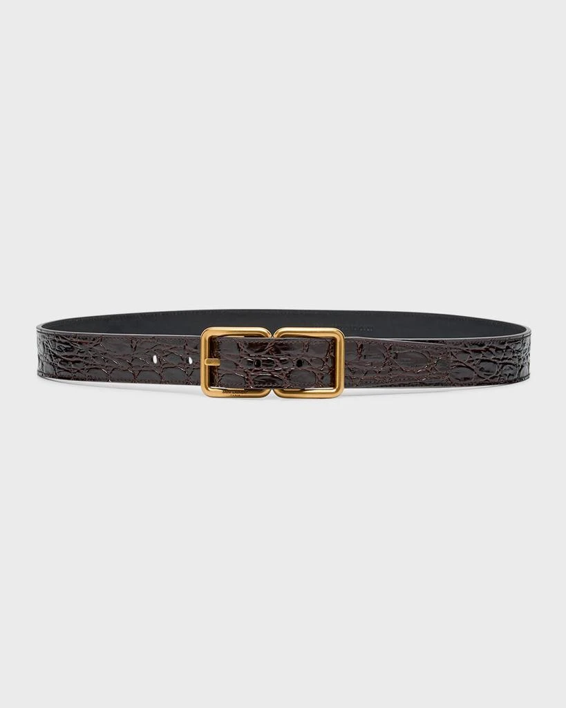 Yves Saint Laurent Double Buckle Croc-Embossed Leather Belt  display picture 1