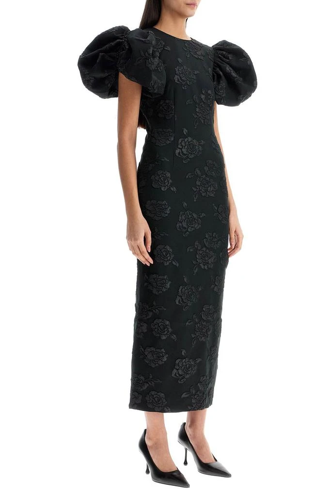 ROTATE Birger Christensen 3d jacquard midi dress black floral 2