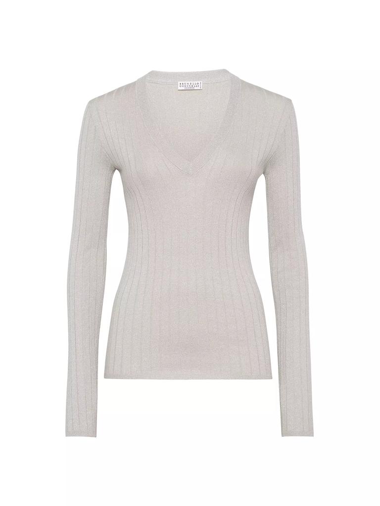 Brunello Cucinelli Sparkling Cashmere and Silk Rib Knit Sweater