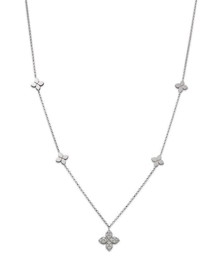 Roberto Coin 18K White Gold Love by the Inch Diamond Flower Station Necklace, 15-17"