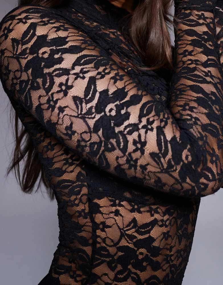 ASOS ASOS DESIGN long sleeve lace bodysuit with ruched centre in black 4