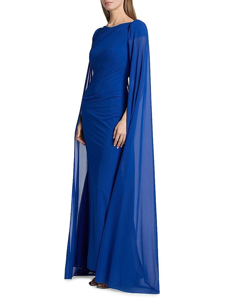 Talbot Runhof Chiffon Cape-Sleeve Sheath Gown 4
