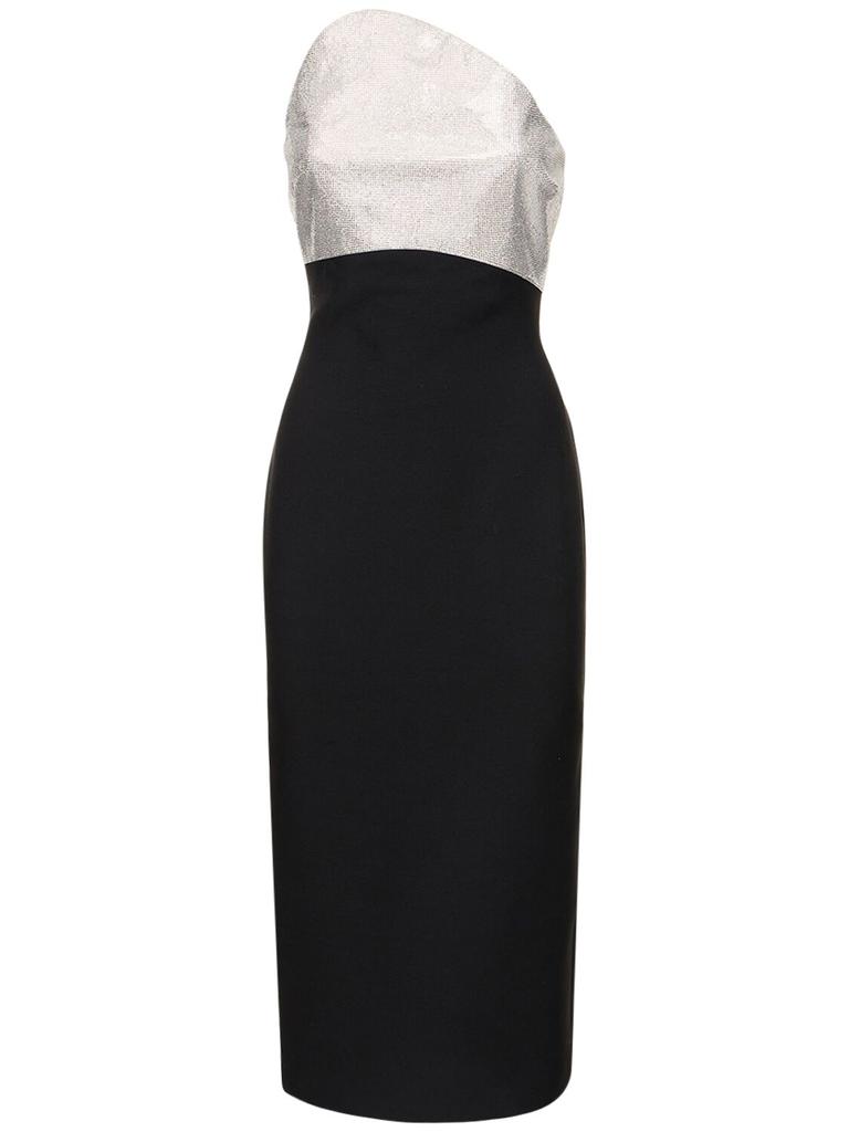 ROLAND MOURET Strapless Silk & Wool Midi Dress