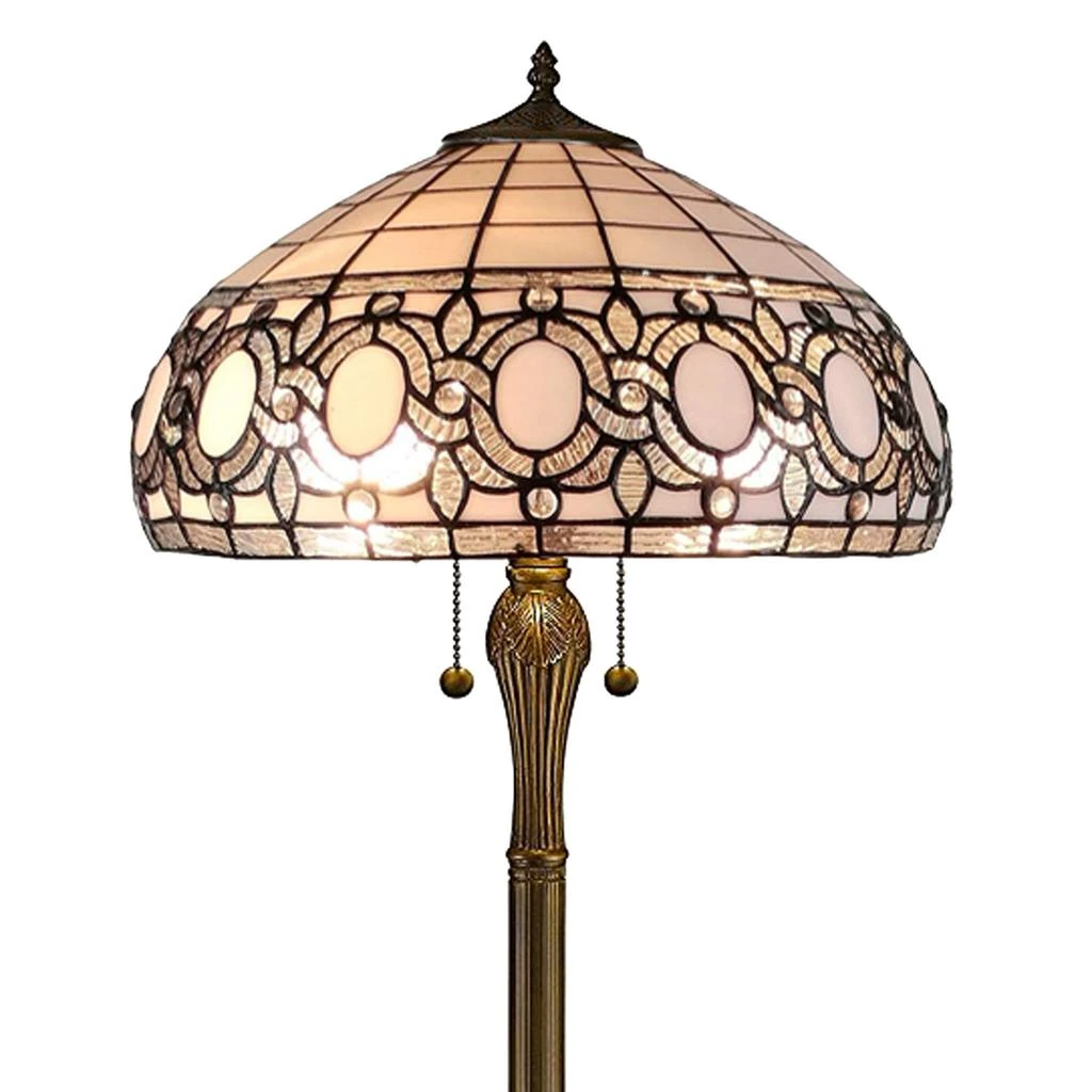 Hivvago 63" Brown Two Light Traditional Shaped Floor Lamp With White Stained Glass Bowl Shade 3