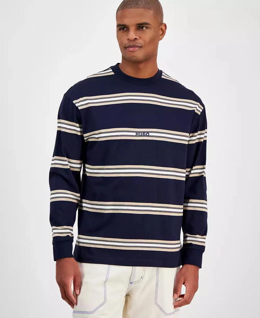 Hugo Boss Men's Nistriplo Relaxed Fit Striped Long Sleeve Crewneck T-Shirt 1