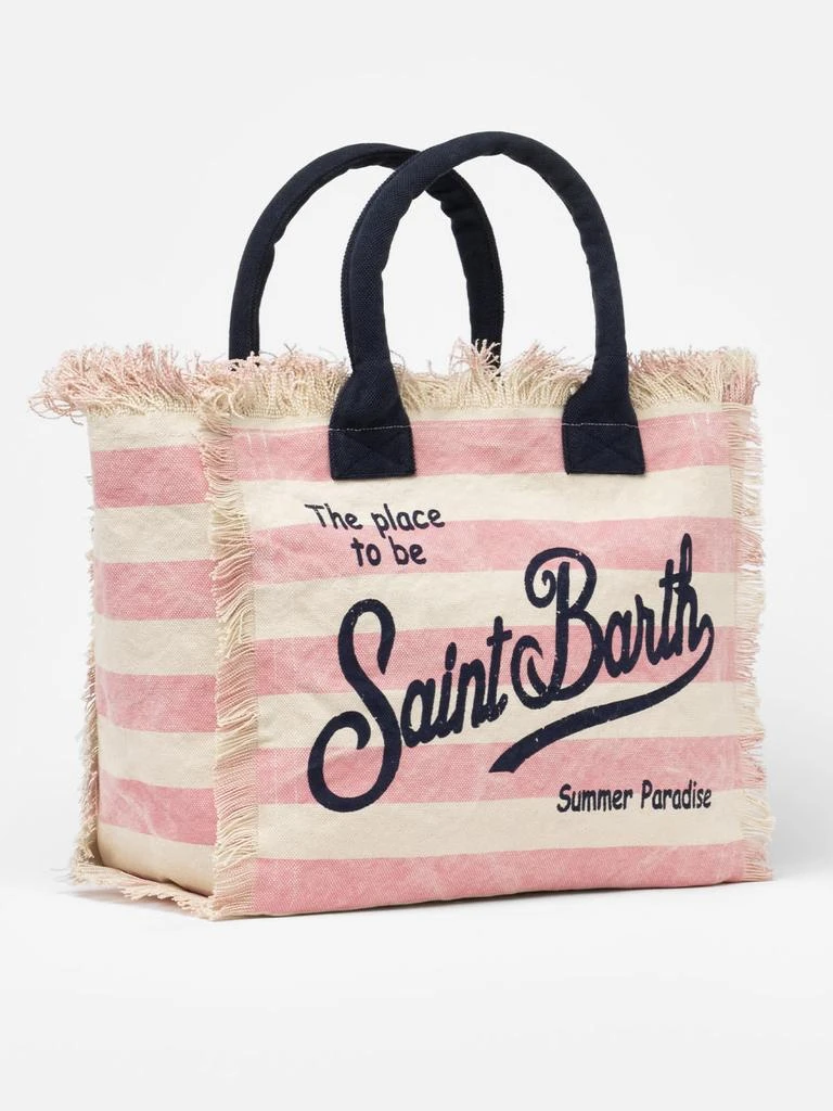 Mc2 Saint Barth Pink Striped Cotton Canvas Vanity Tote Bag 2