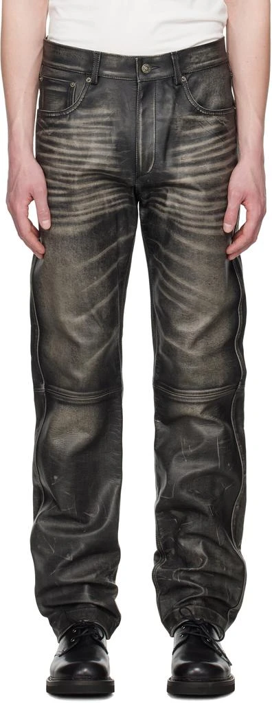 424 Black Five Pocket Leather Pants 1