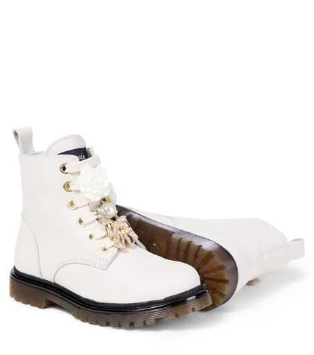 MONNALISA Embellished leather lace-up boots 5