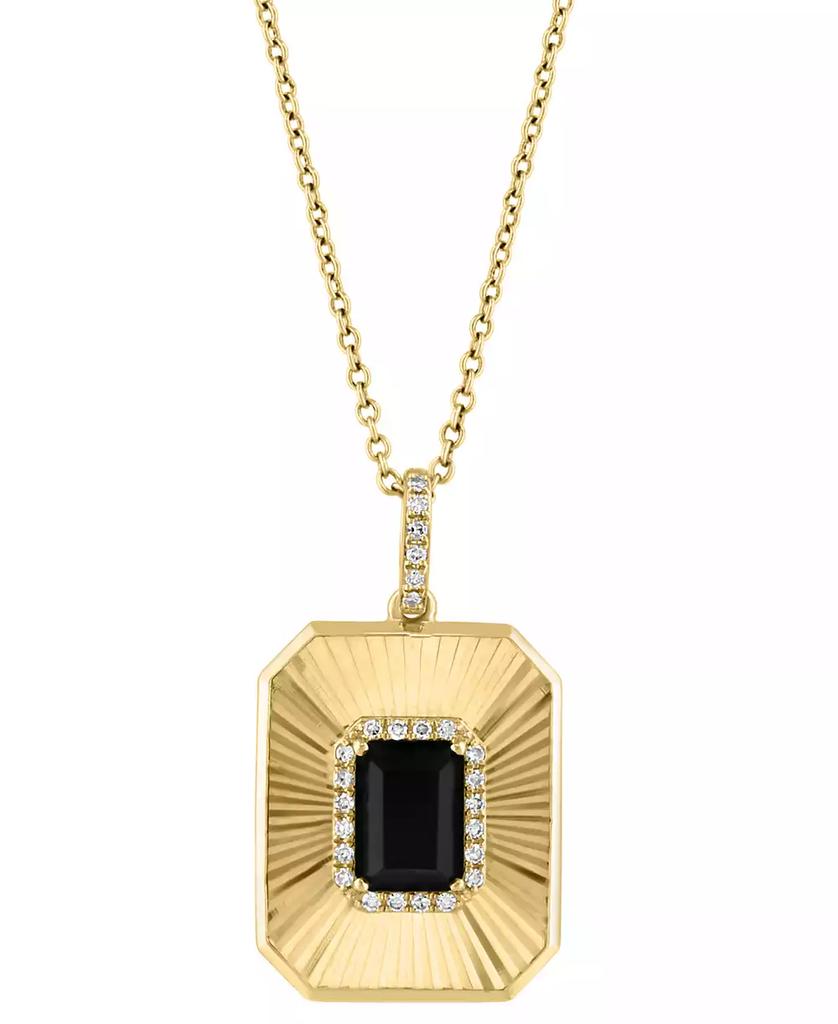 Effy EFFY® Emerald-Cut Onyx & Diamond (1/10 ct. t.w.) 18" Pendant Necklace in 14k Yellow Gold