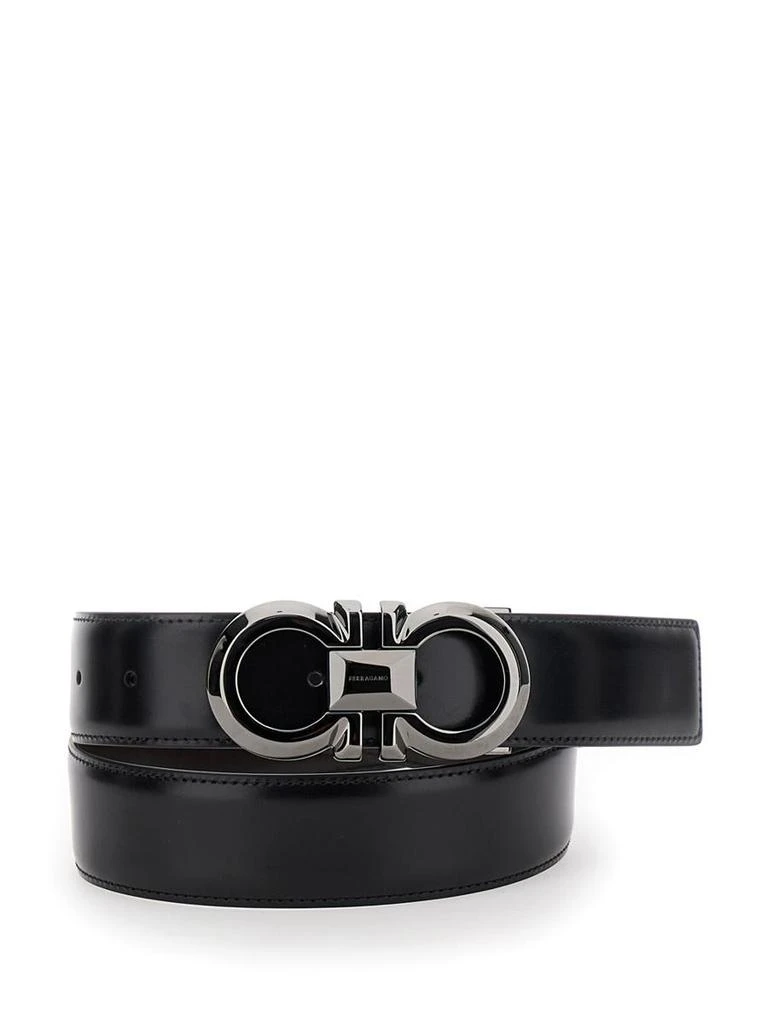 Salvatore Ferragamo Black Reversible Belt With Gancini Buckle In Leather Man 1