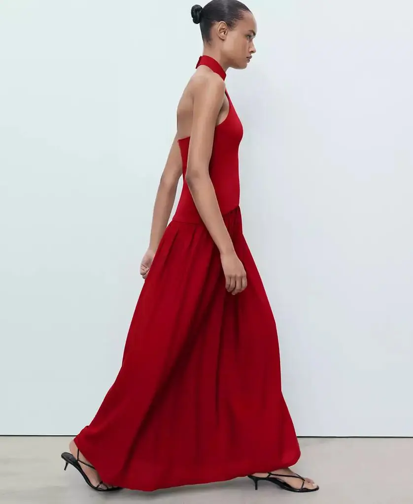 mango red halter dress Mango Halter Mixed Media Dress in Red at Nordstrom, Size 8