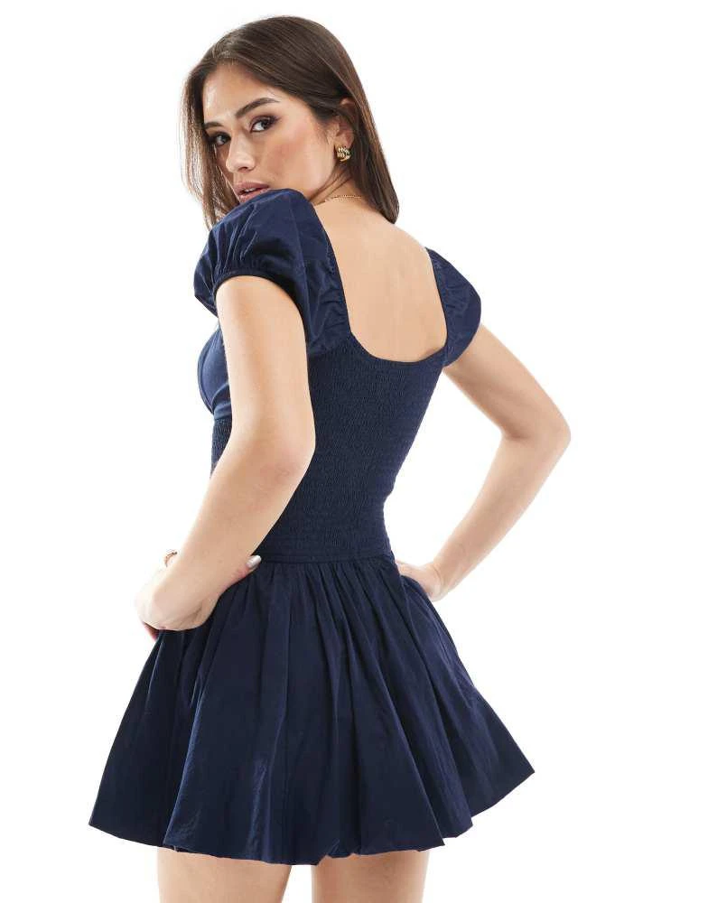 HOLLISTER Hollister shirred bust drop waist bubble skort dress in navy 4