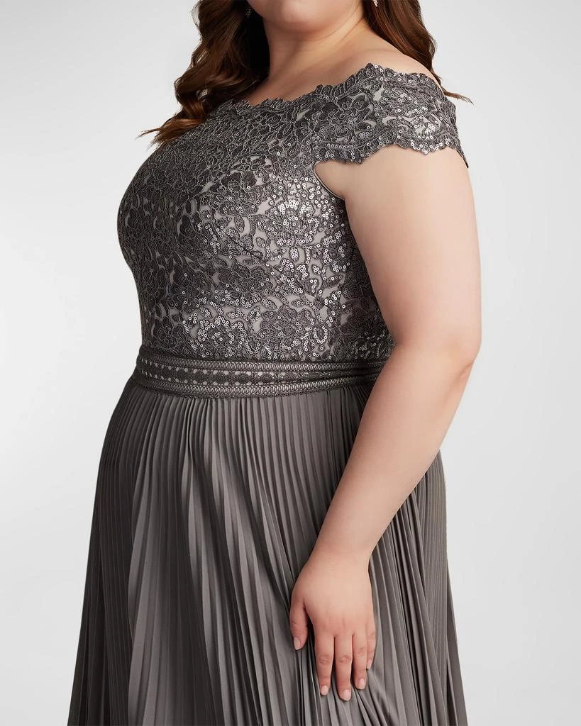 Tadashi Shoji Plus Size Off-Shoulder Pleated Sequin Lace Gown 5