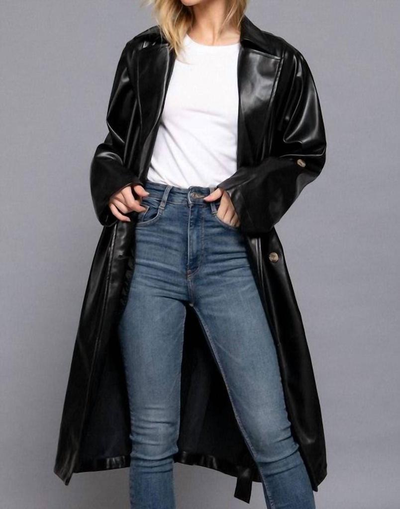Active USA Active Usa - Double Breasted Faux Leather Trench Coat