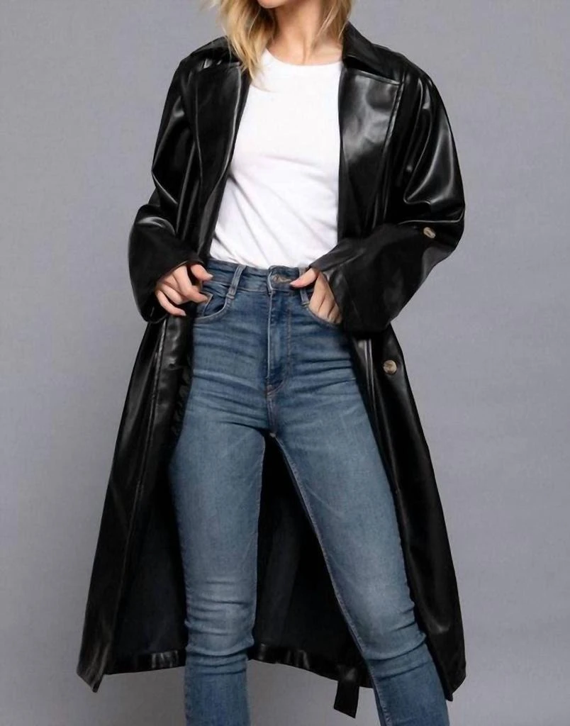 Active USA Active Usa - Double Breasted Faux Leather Trench Coat 2