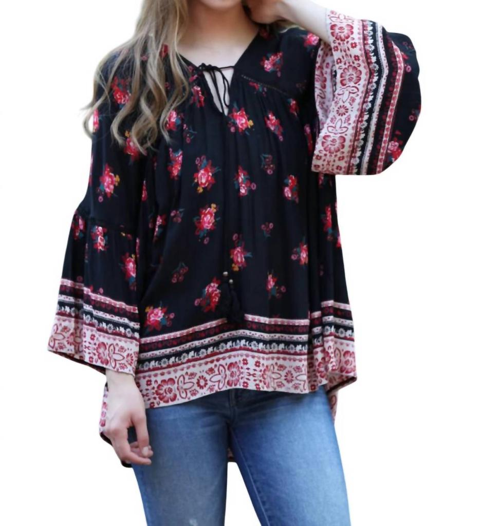 Angie Angie - Floral Print Peasant Top