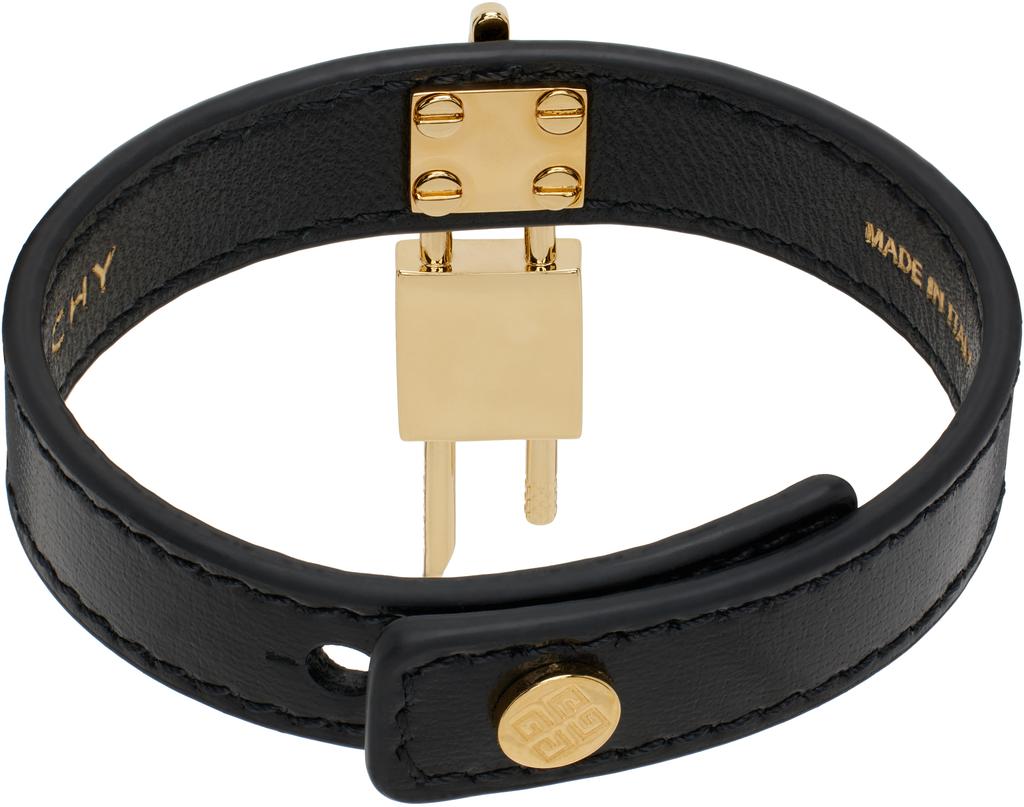 Black & Gold Mini Lock Metal & Leather Bracelet – On Sale Now with