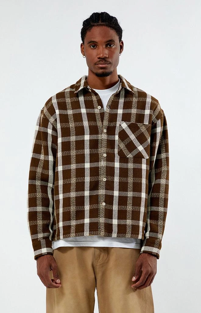 PacSun Brown Cropped Plaid Flannel Shirt 1