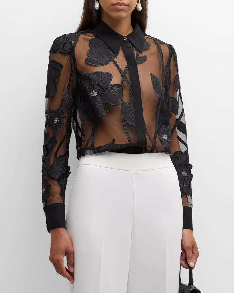 Milly Ashton Sheer Floral-Embroidered Top 4