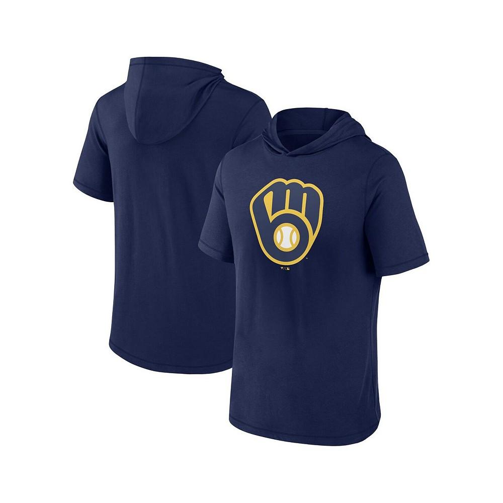Fanatics Men's Navy Milwaukee Brewers Short Sleeve Hoodie T-shirt