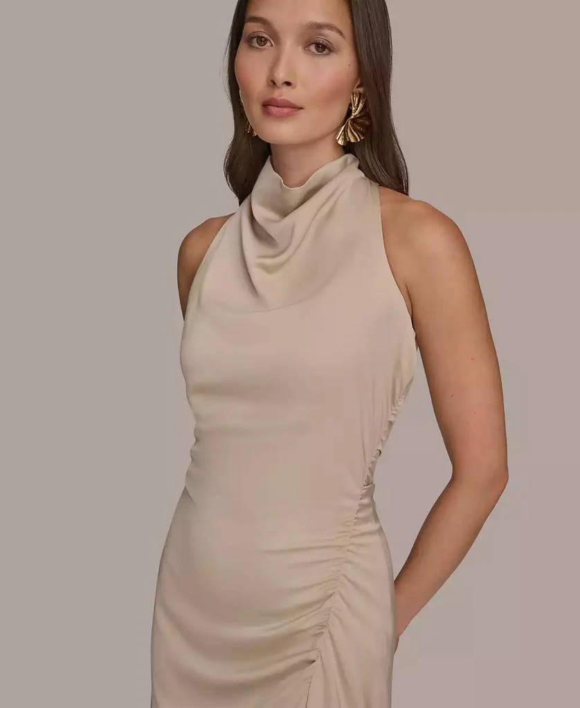 knee length dresses for ladies Palonia Peach Satin High-Neck Split Midi Dress – Club L London