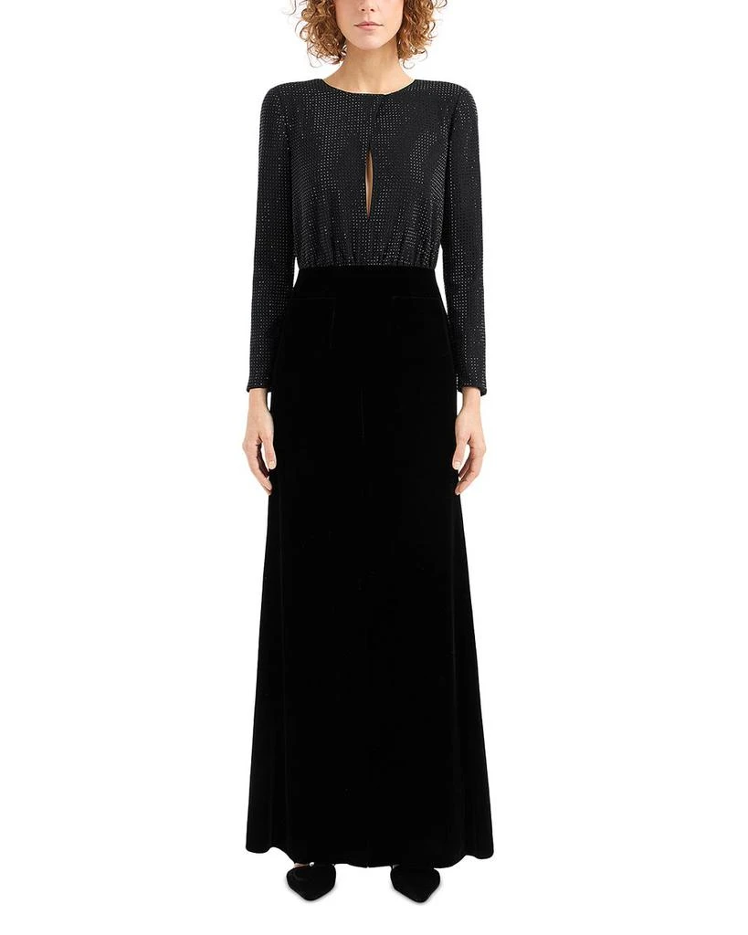 bloomingdales long sleeve dark green velvet dress MILA VELVET LONG SLEEVE GOWN IN GREEN | CULT MIA main image 1