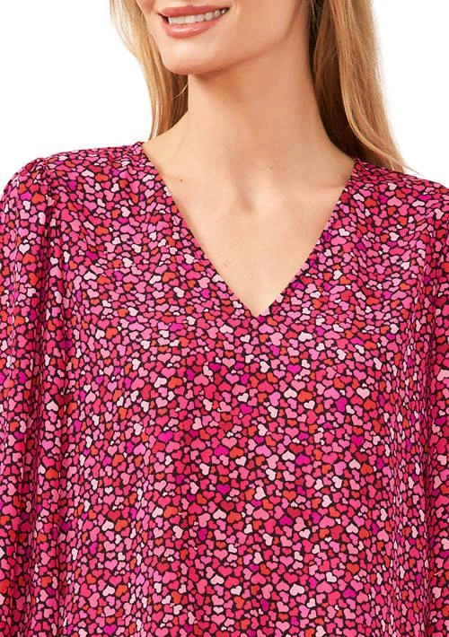 CeCe Womens V Neck Heart Blouse With Smocking Cuffs 3