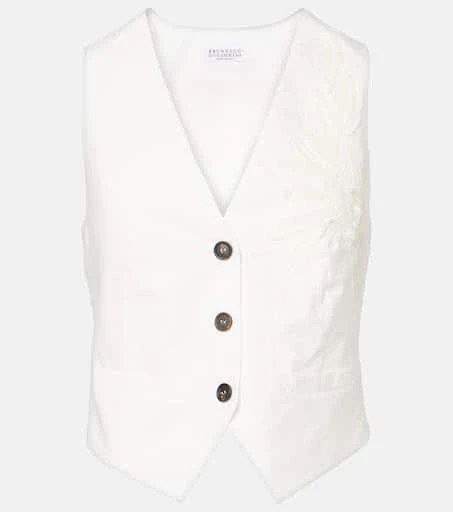 Brunello Cucinelli Monili appliqué cotton-blend poplin vest 1