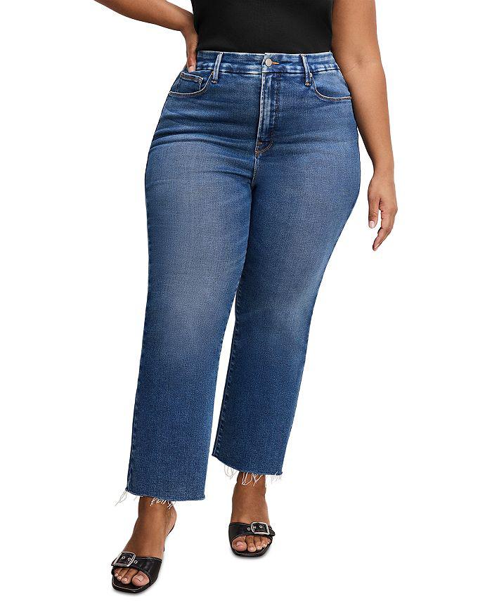 Good American Soft Tech Good Leg Cropped Bootcut Jeans in Indigo818