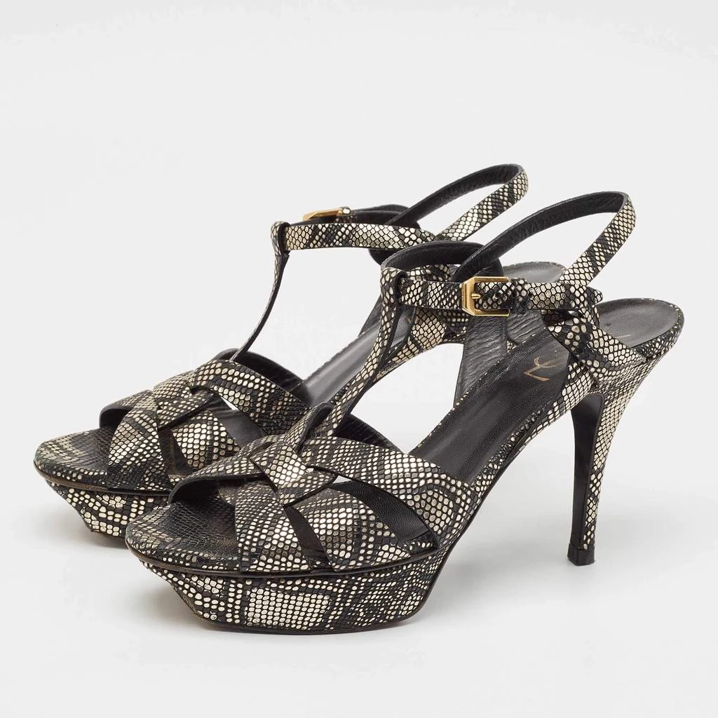 Yves Saint Laurent Saint Laurent Black/Gold Textured Leather Tribute Sandals Size 39.5 2