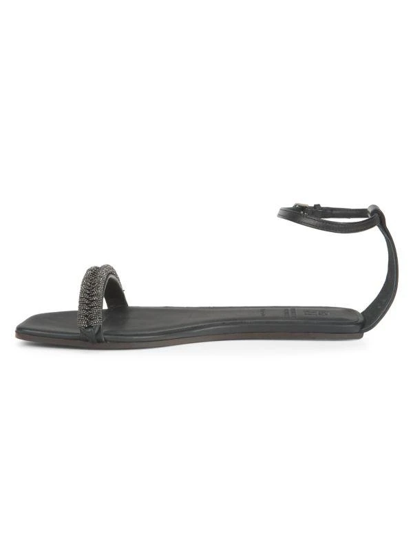 Brunello Cucinelli Beaded Ankle Loop Leather Flat Sandals 4