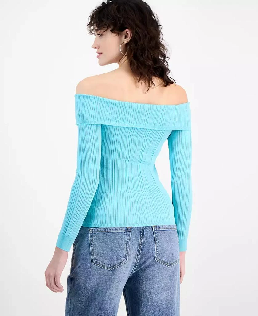 Bar III Women's Off-The-Shoulder Zippered Long-Sleeve Top, Exclusively at Macy's 2